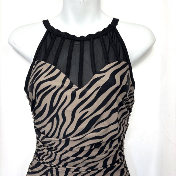 Alisha Levine Swim dress Tan Blk Zebra Stripe A-Line Skirt Size 8 - Picture 3 of 14
